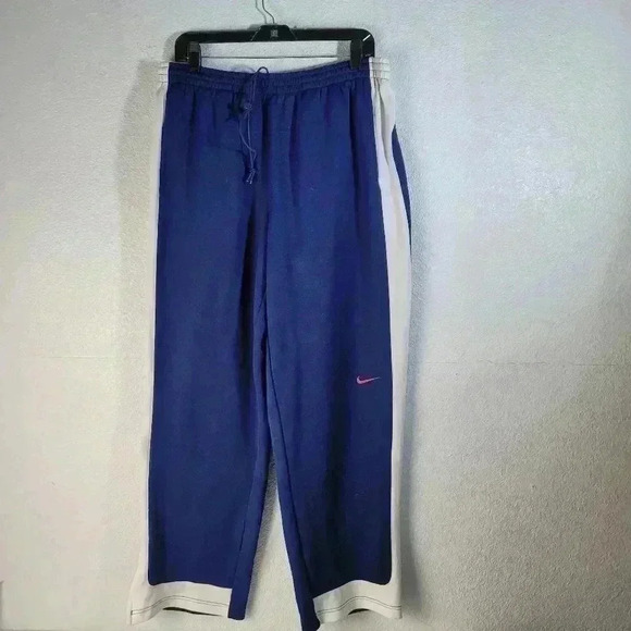 Vintage Nike Track Pants Blue White 90s Tag Orange Swoosh Ankle Zip SZ XL - Picture 1 of 12